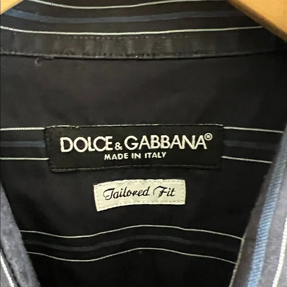 🛑 1 hour sale. Dolce & Gabbana, neck 17.5 (EU 44), Navy Striped Dress Shirt - Picture 3 of 9